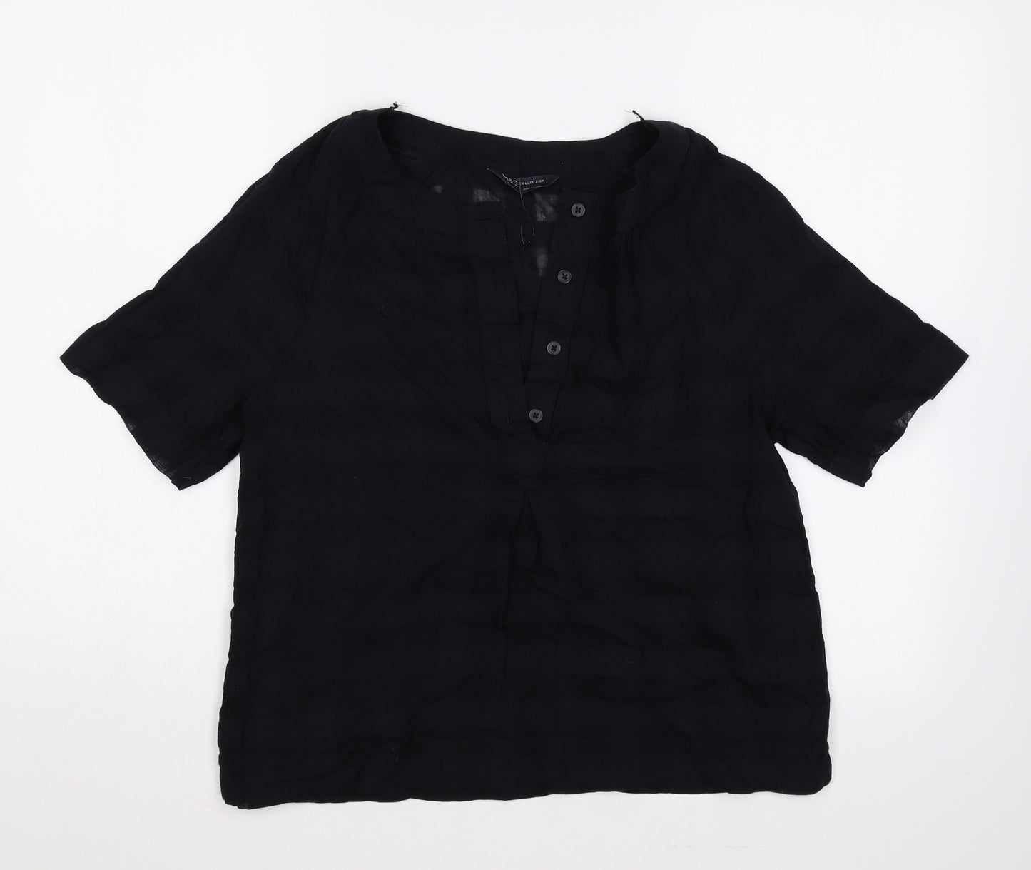 Marks and Spencer Womens Black Cotton Basic Blouse Size 6 V-Neck