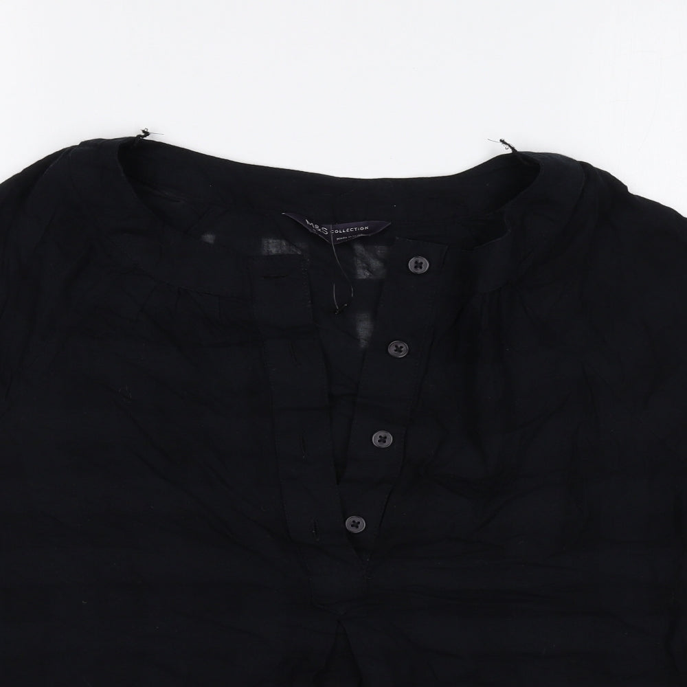 Marks and Spencer Womens Black Cotton Basic Blouse Size 6 V-Neck