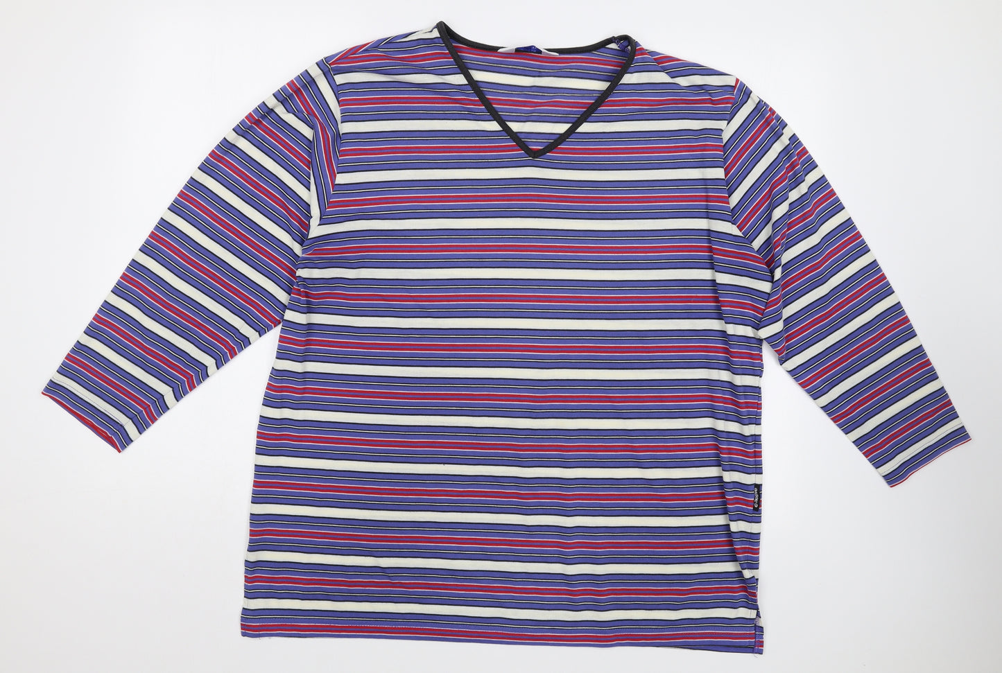 Etam Womens Blue Striped Cotton Basic T-Shirt Size 16 V-Neck