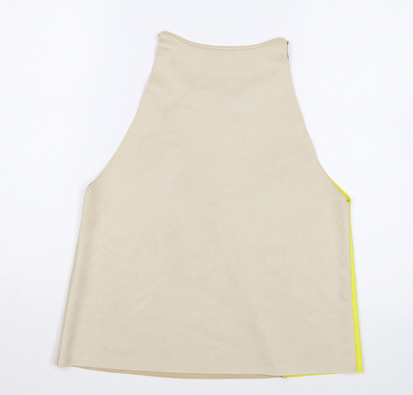 Zara Womens Beige Geometric Polyester Basic Tank Size M Round Neck