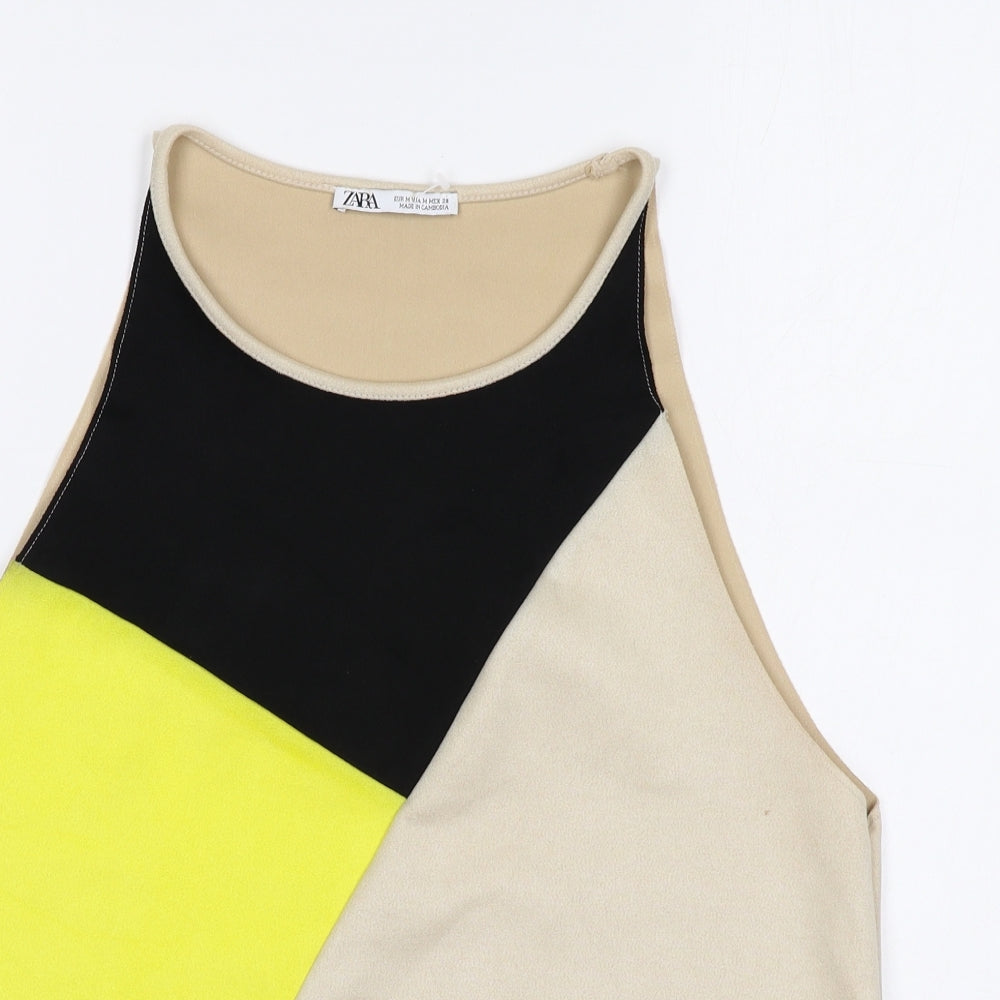 Zara Womens Beige Geometric Polyester Basic Tank Size M Round Neck