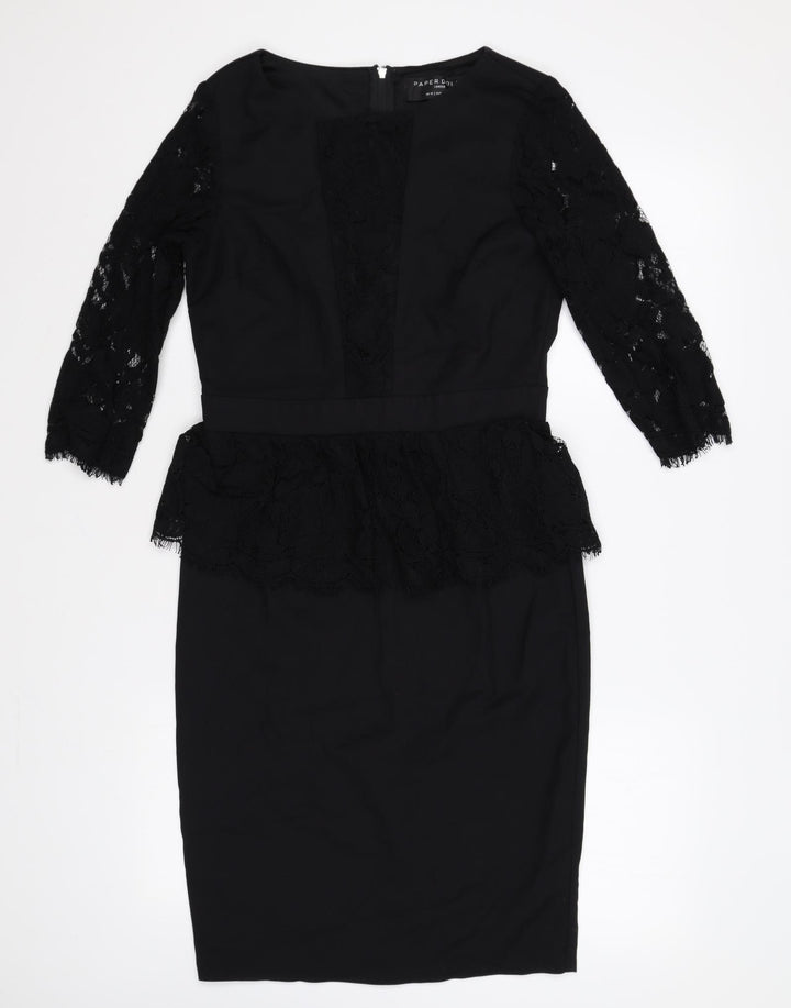 Paper Dolls Womens Black Cotton Shift Size 10 Round Neck Zip - Lace Detail