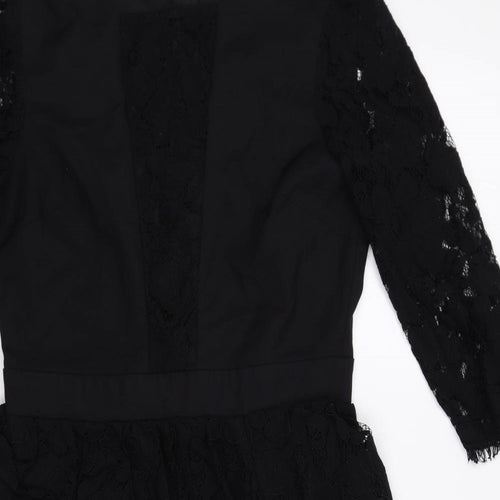 Paper Dolls Womens Black Cotton Shift Size 10 Round Neck Zip - Lace Detail