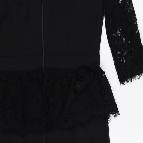 Paper Dolls Womens Black Cotton Shift Size 10 Round Neck Zip - Lace Detail