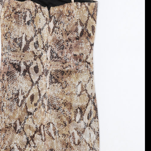Honey Punch Womens Brown Geometric Polyester Fit & Flare Size XS Square Neck Pullover