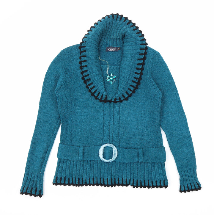 Saloos Womens Blue Round Neck Acrylic Pullover Jumper Size M