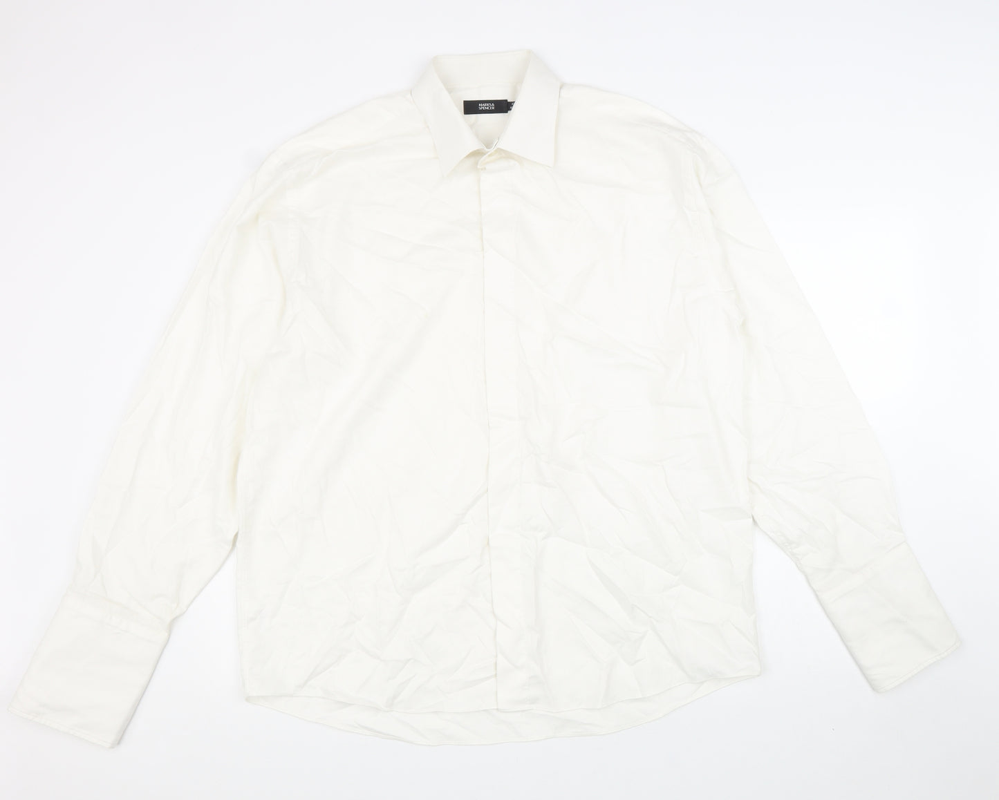 Marks and Spencer Mens White 100% Cotton Dress Shirt Size 16.5 Collared Button