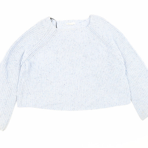 Basic Womens Blue Square Neck Acrylic Pullover Jumper Size S