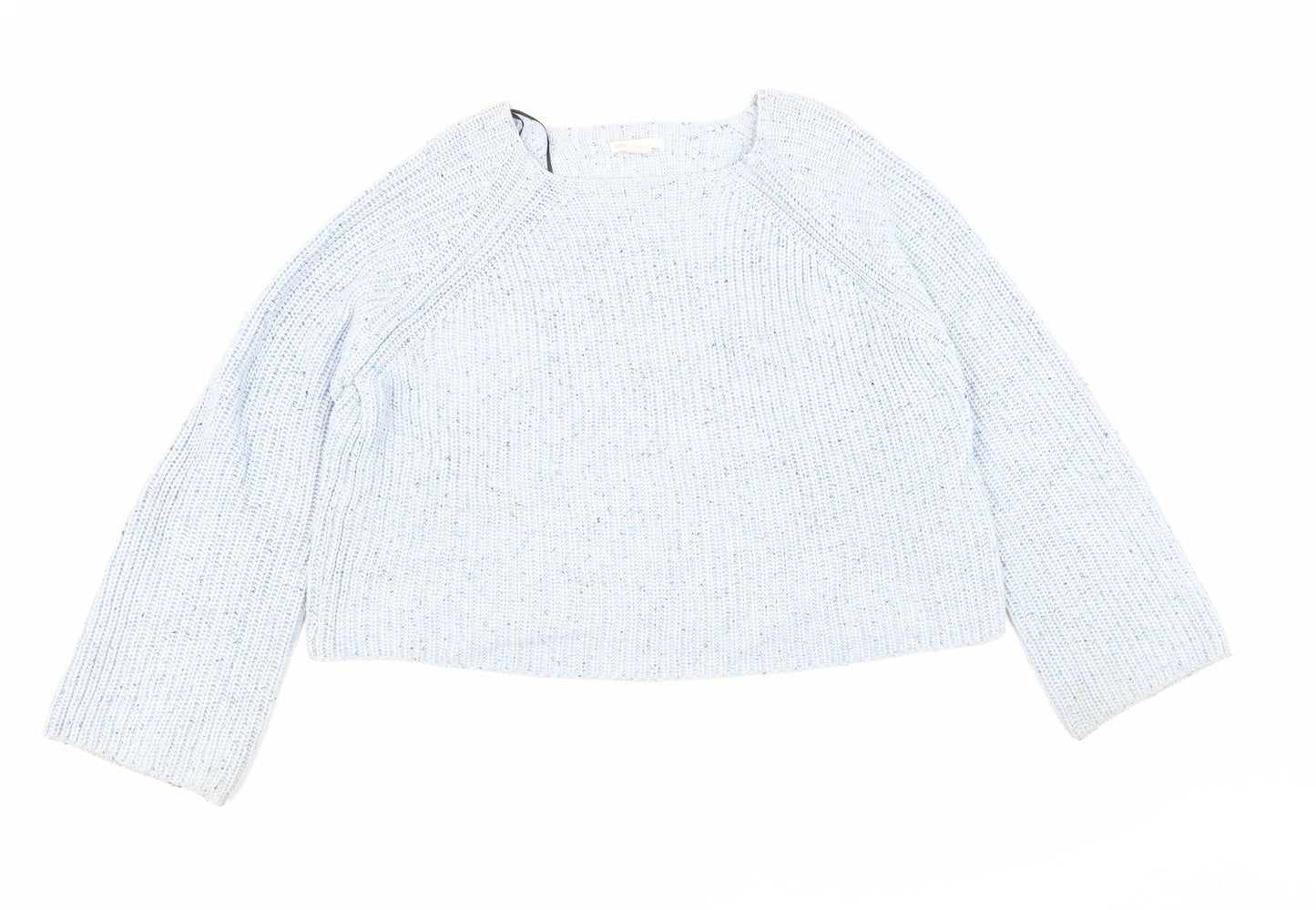 Basic Womens Blue Square Neck Acrylic Pullover Jumper Size S