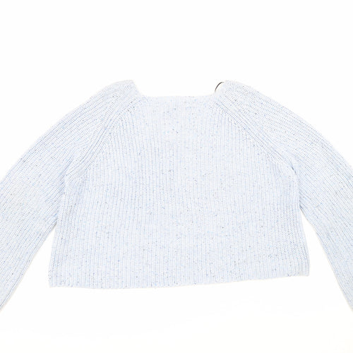 Basic Womens Blue Square Neck Acrylic Pullover Jumper Size S
