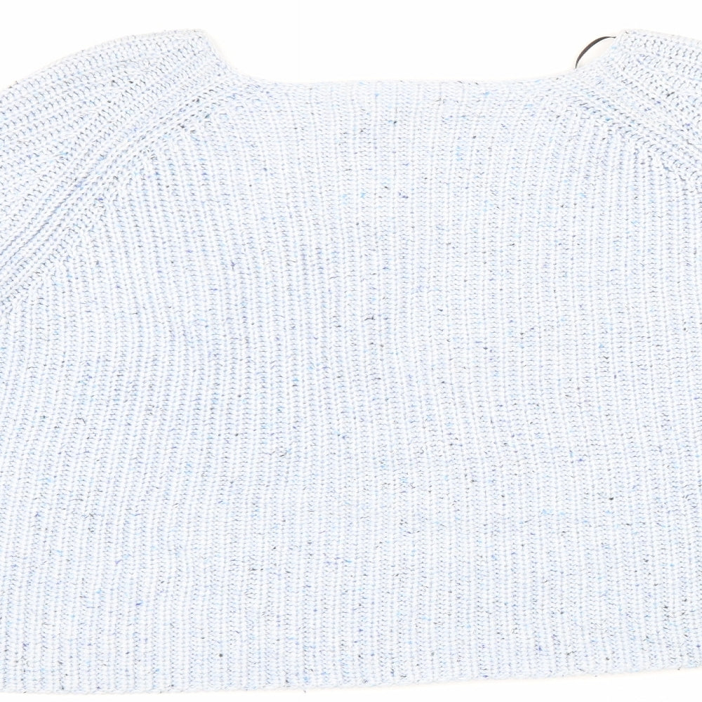 Basic Womens Blue Square Neck Acrylic Pullover Jumper Size S