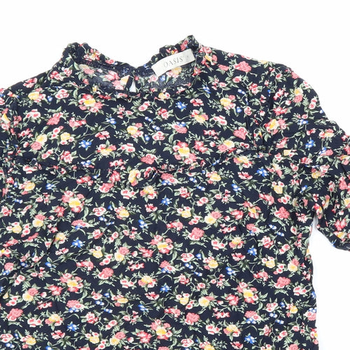 Oasis Womens Black Geometric Viscose Basic Blouse Size 8 Mock Neck