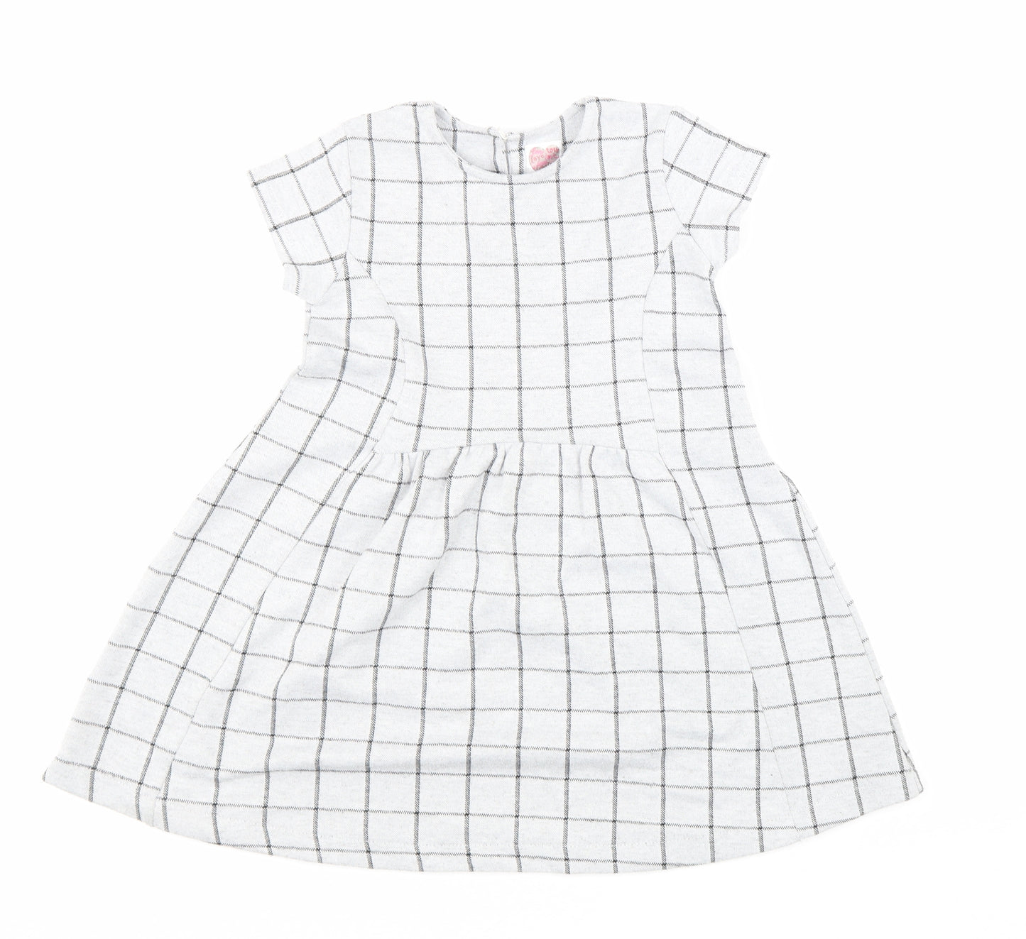 St Bernard Girls Grey Plaid Polyester A-Line Size 6 Years Round Neck Button