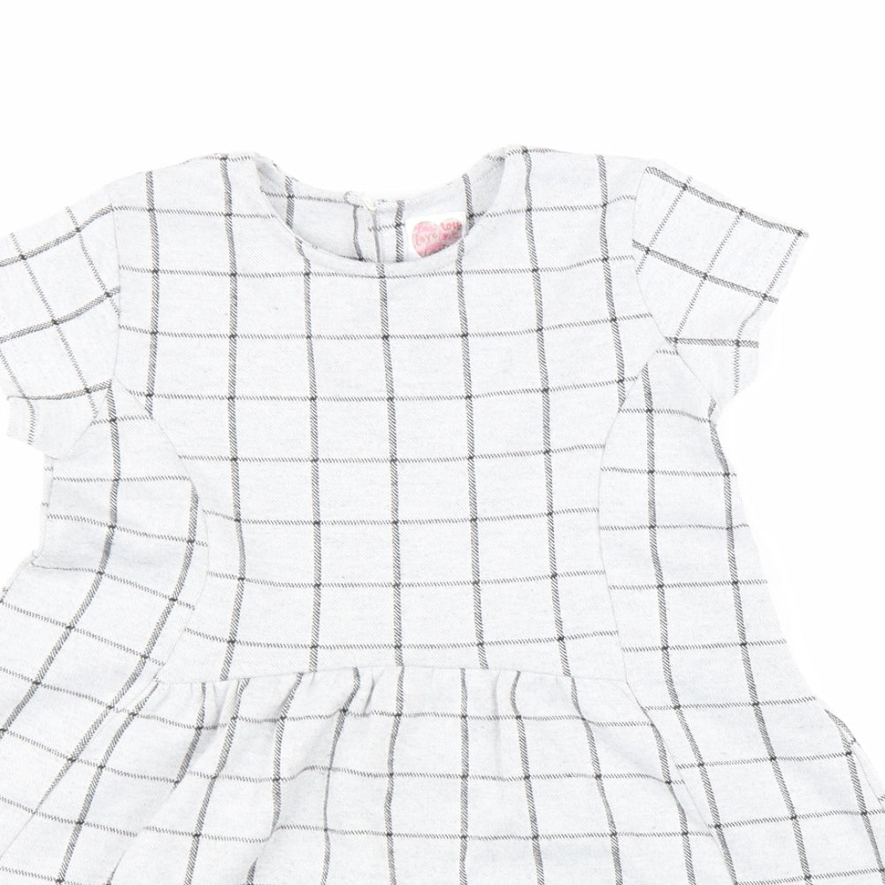 St Bernard Girls Grey Plaid Polyester A-Line Size 6 Years Round Neck Button