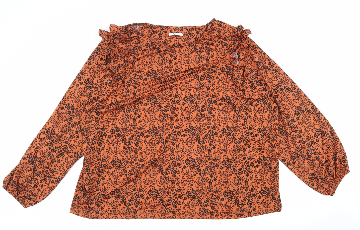 TU Womens Orange Geometric Polyester Basic Blouse Size 26 Round Neck