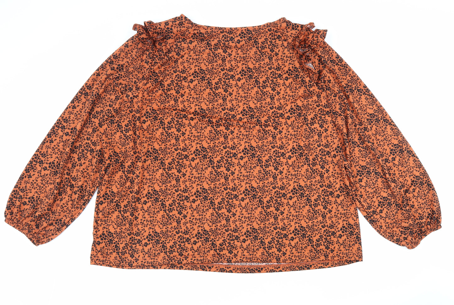 TU Womens Orange Geometric Polyester Basic Blouse Size 26 Round Neck