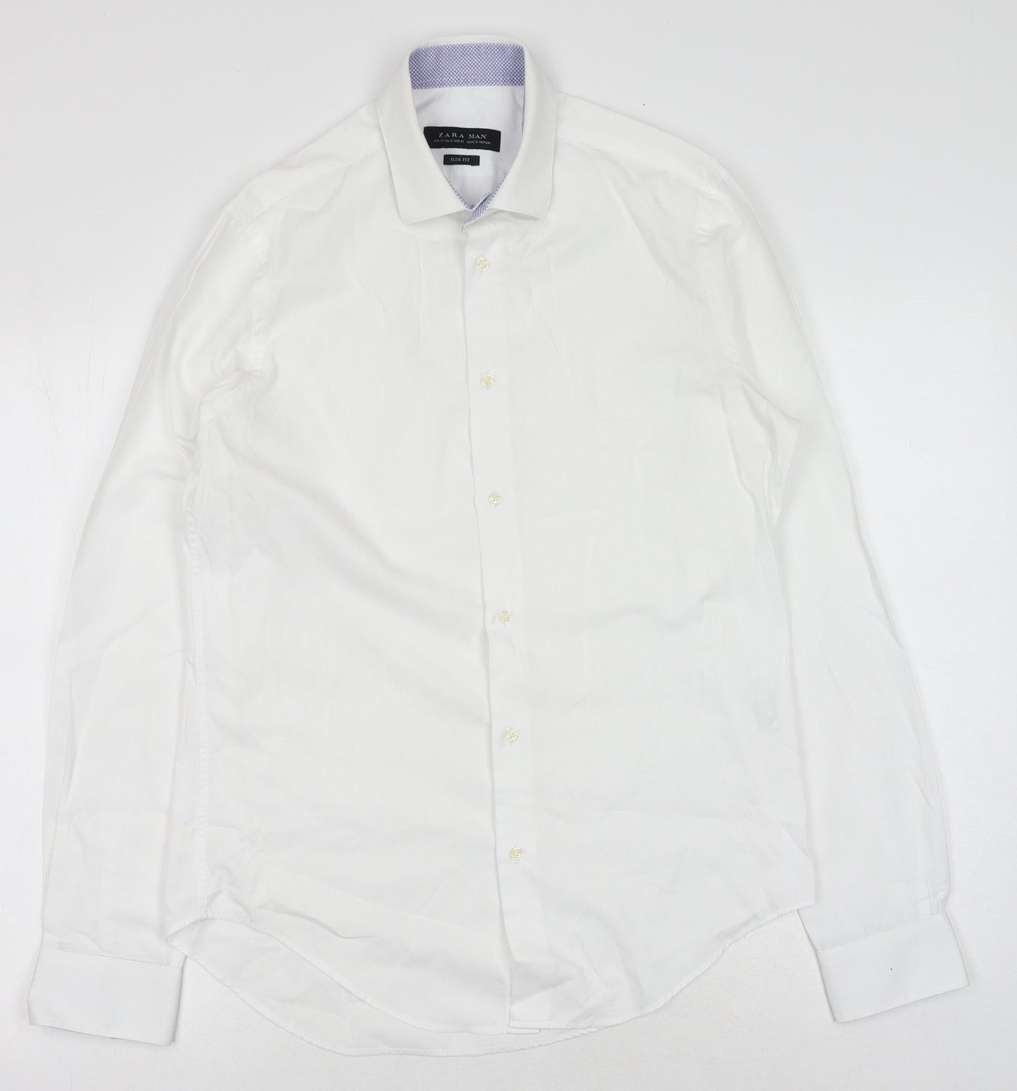 Zara Mens White Cotton Dress Shirt Size M Collared Button