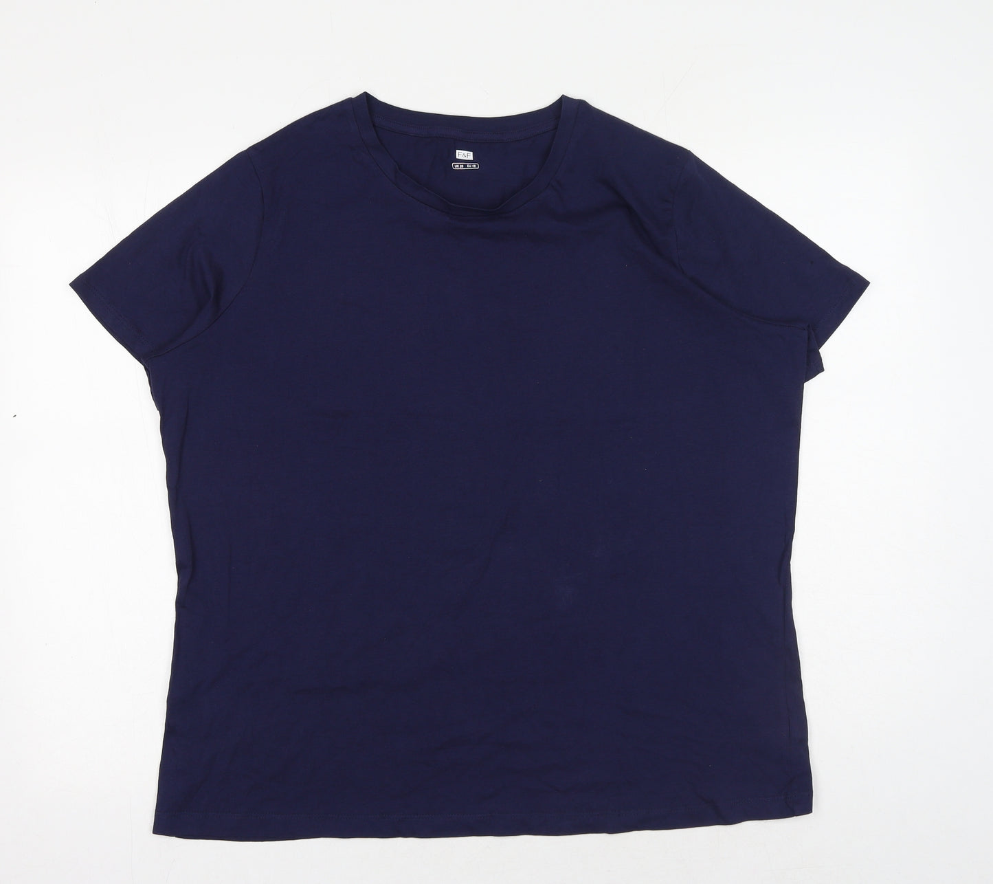 F&F Womens Blue Cotton Basic T-Shirt Size 20 Round Neck