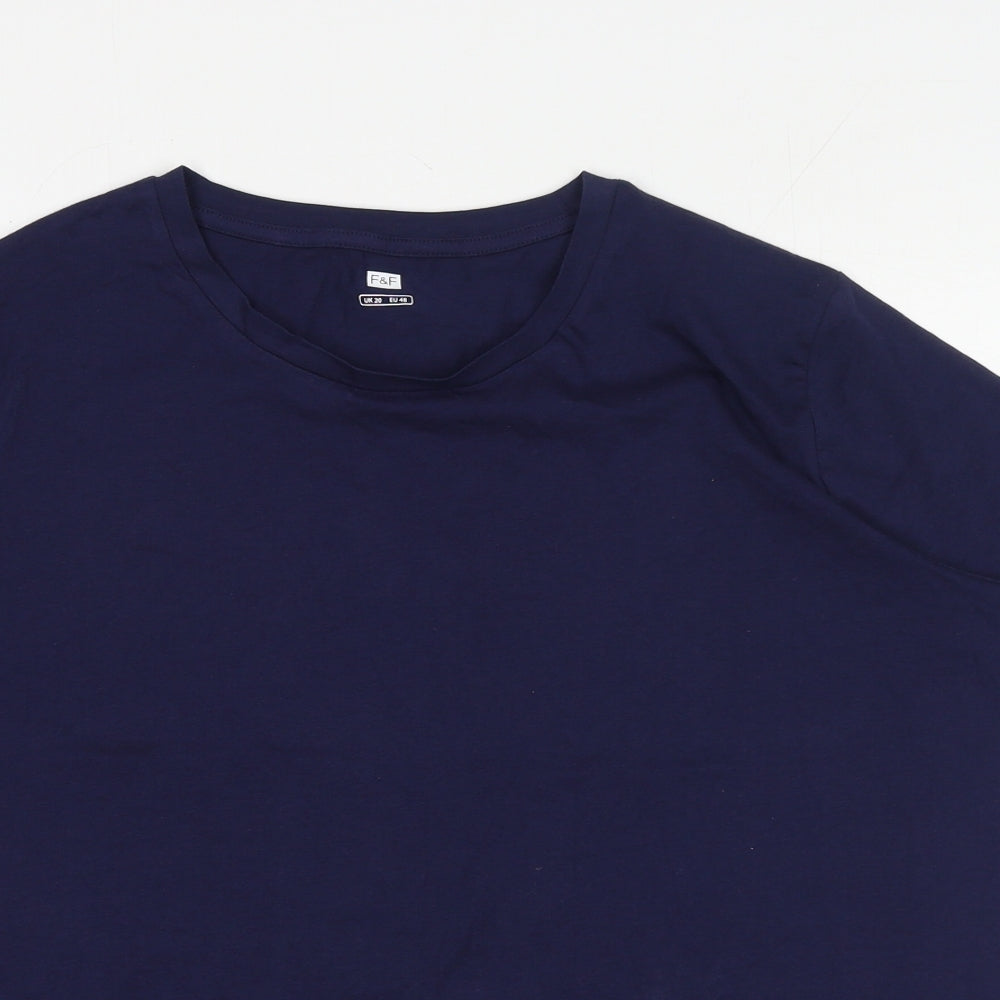 F&F Womens Blue Cotton Basic T-Shirt Size 20 Round Neck