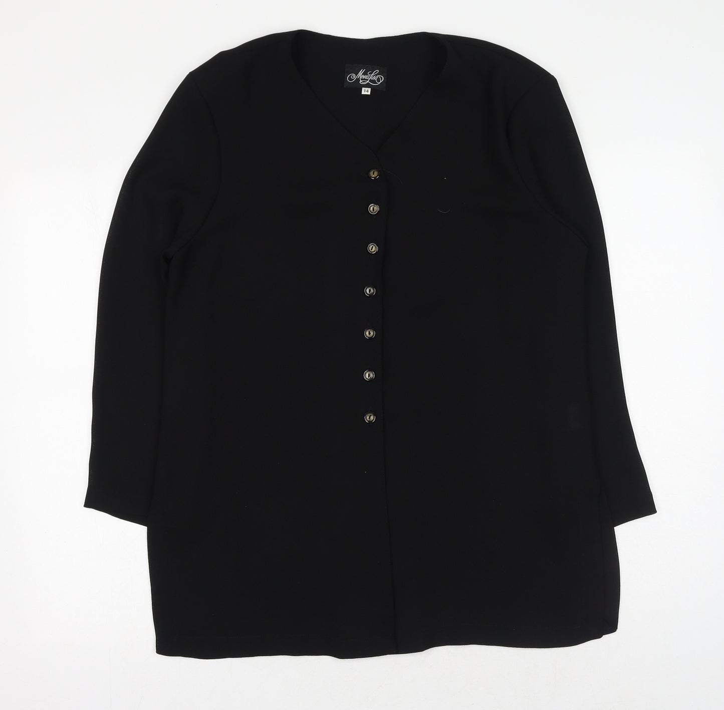 Mona Lisa Womens Black Polyester Basic Button-Up Size 14 V-Neck