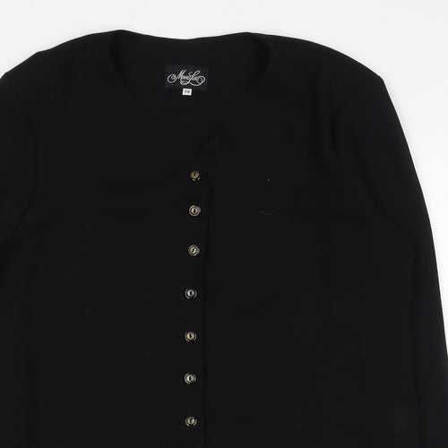 Mona Lisa Womens Black Polyester Basic Button-Up Size 14 V-Neck