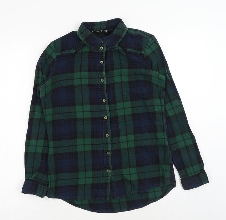 Dorothy Perkins Womens Green Plaid Cotton Basic Button-Up Size 8 Collared