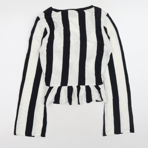 Topshop Womens White V-Neck Striped Acrylic Pullover Jumper Size 8 - Peplum