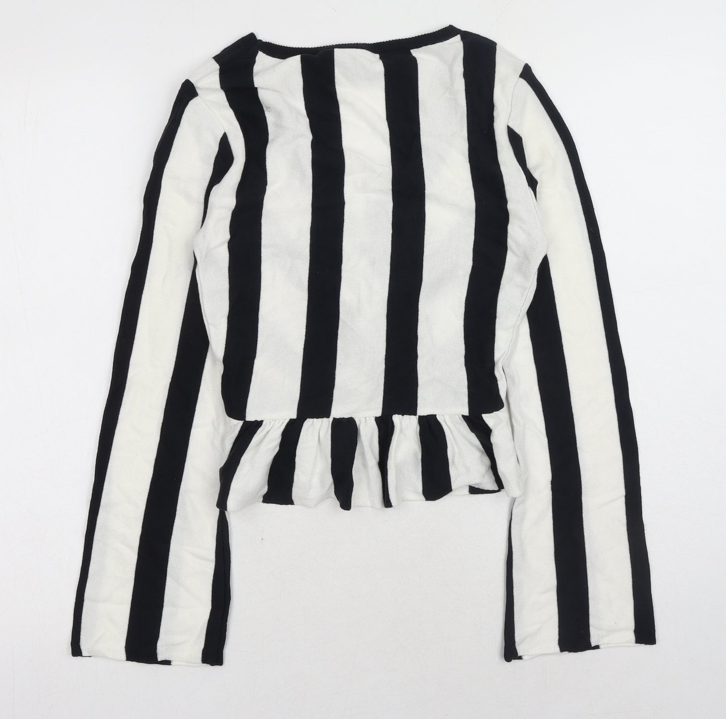 Topshop Womens White V-Neck Striped Acrylic Pullover Jumper Size 8 - Peplum