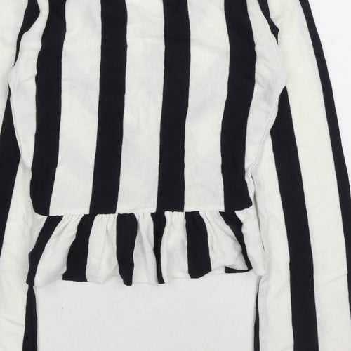 Topshop Womens White V-Neck Striped Acrylic Pullover Jumper Size 8 - Peplum