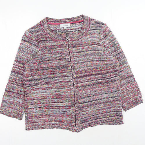 Marks and Spencer Womens Pink Scoop Neck Striped Acrylic Full Zip Jumper Size 12