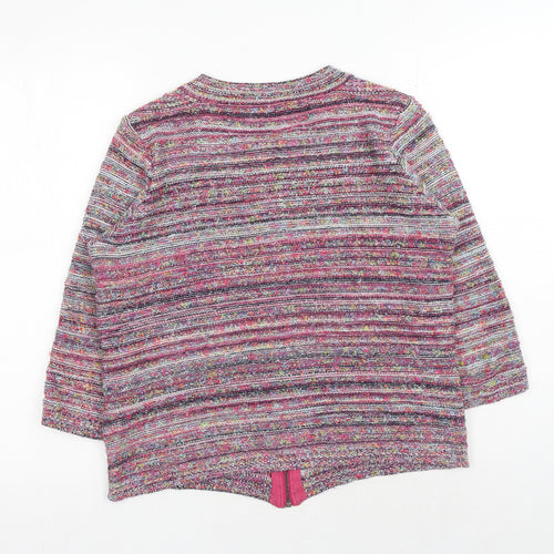 Marks and Spencer Womens Pink Scoop Neck Striped Acrylic Full Zip Jumper Size 12