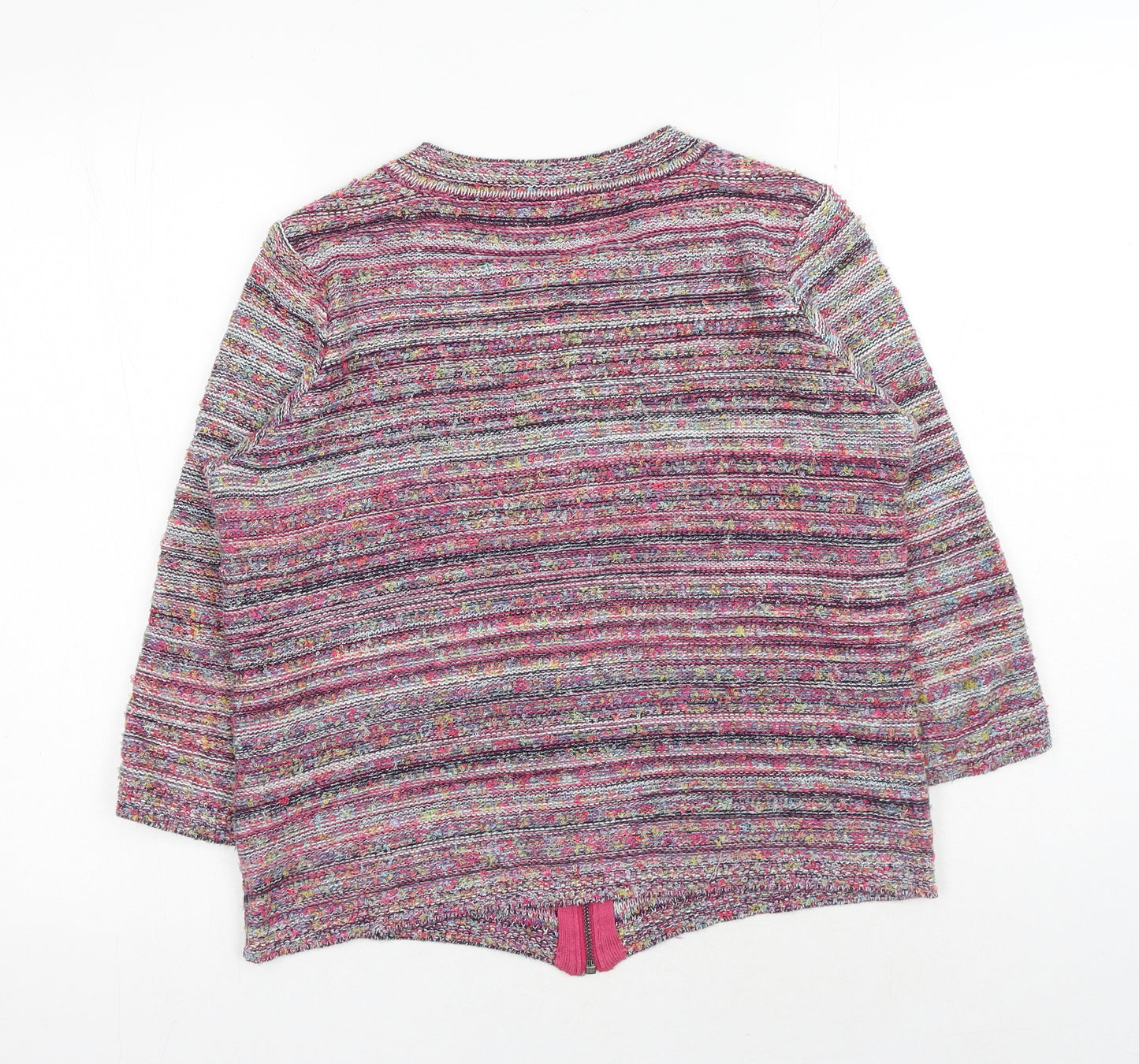 Marks and Spencer Womens Pink Scoop Neck Striped Acrylic Full Zip Jumper Size 12