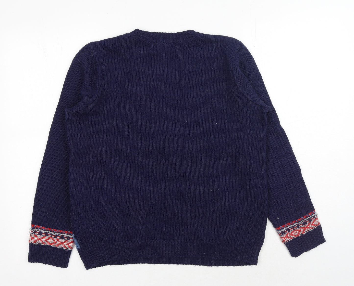 Cooperative Womens Blue Scoop Neck Geometric Cotton Pullover Jumper Size S - Penguin