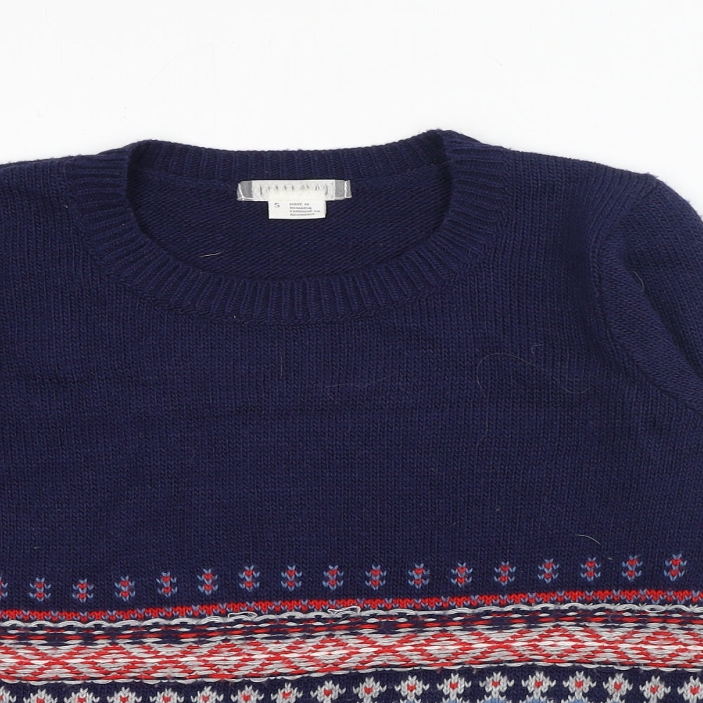 Cooperative Womens Blue Scoop Neck Geometric Cotton Pullover Jumper Size S - Penguin