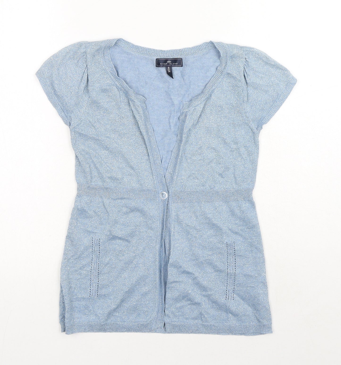 River Island Womens Blue V-Neck Viscose Cardigan Jumper Size 8