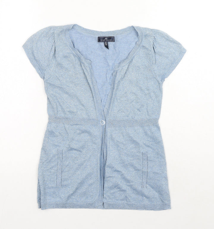River Island Womens Blue V-Neck Viscose Cardigan Jumper Size 8