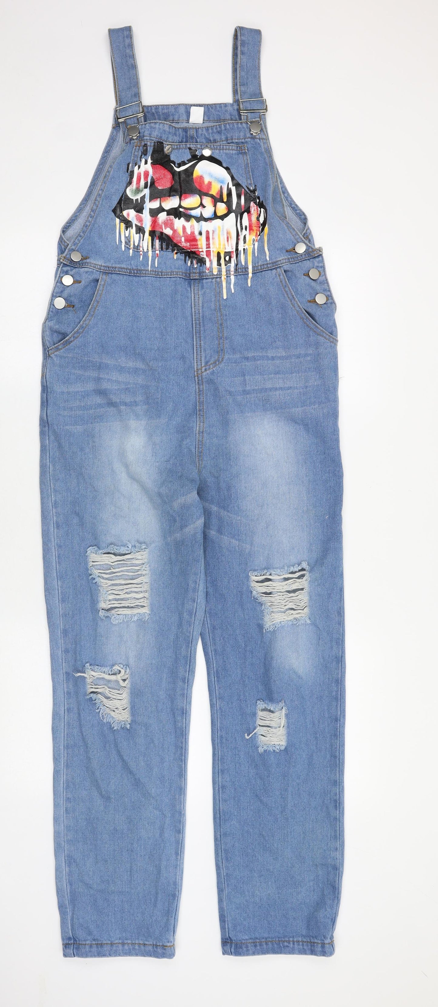 Jeans Womens Blue Cotton Dungaree One-Piece Size L L28 in Buckle