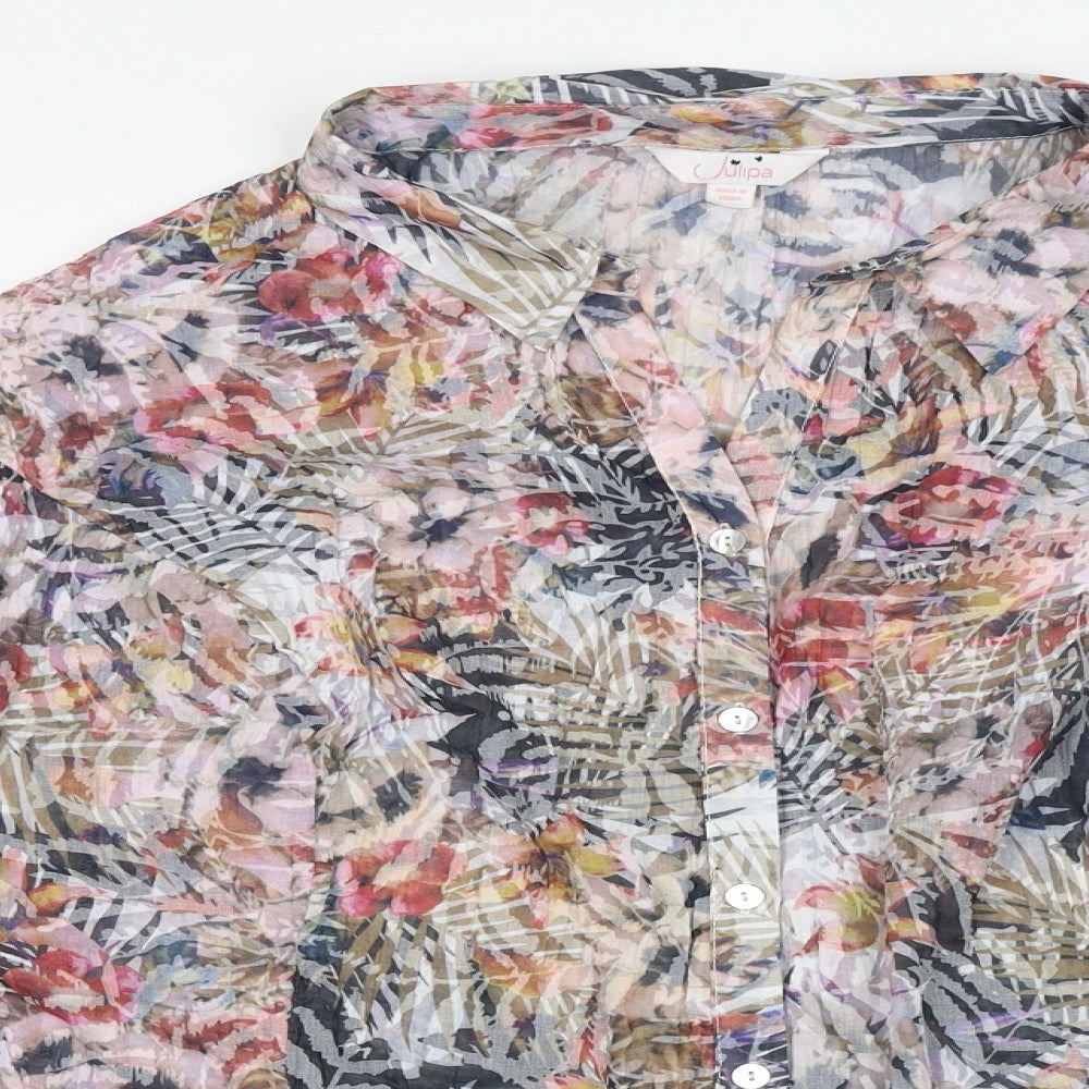 Julipa Womens Multicoloured Geometric Cotton Basic Button-Up Size 28 Collared