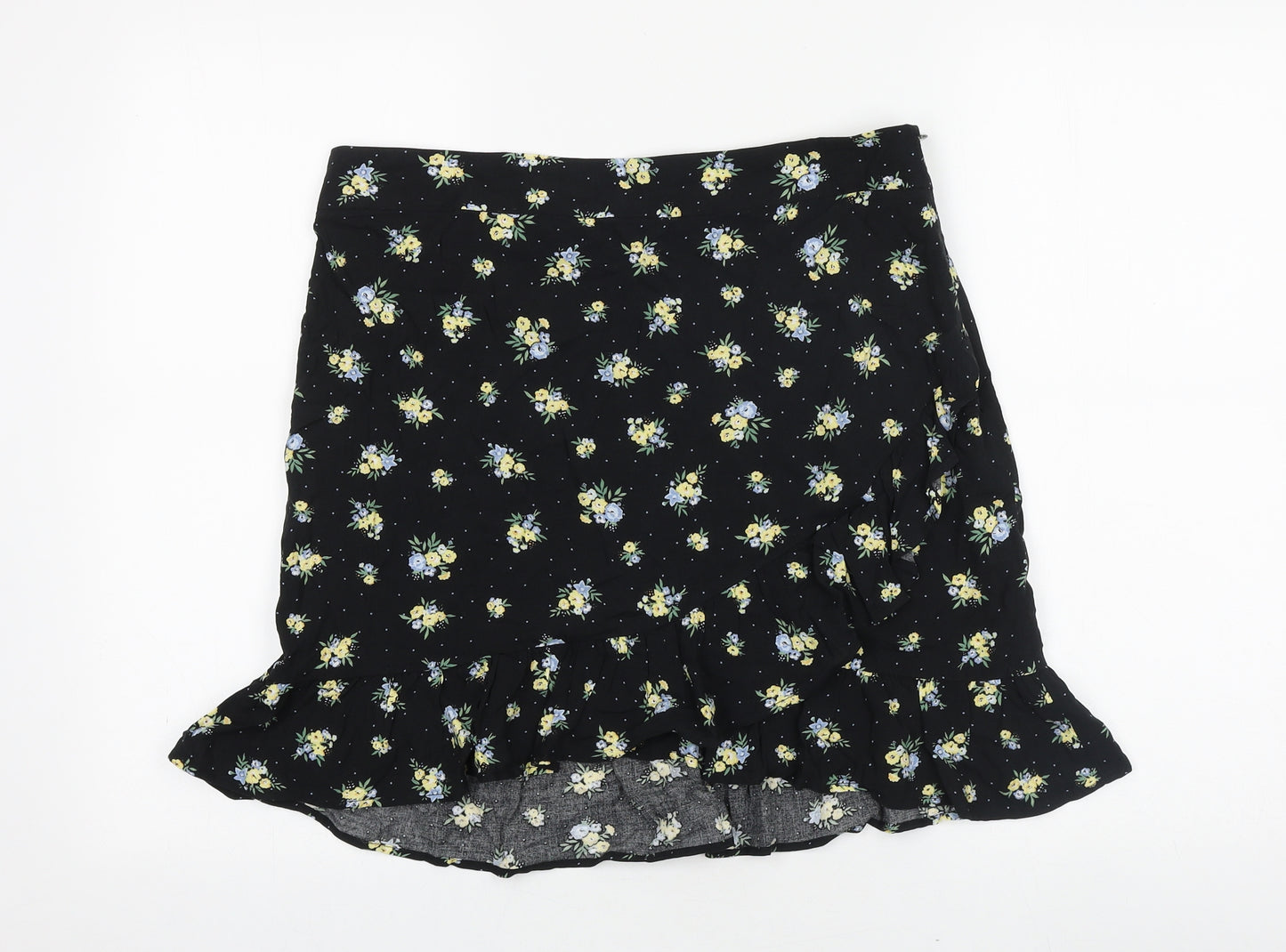 Peacocks Womens Black Floral Polyester Trumpet Skirt Size 12 Zip