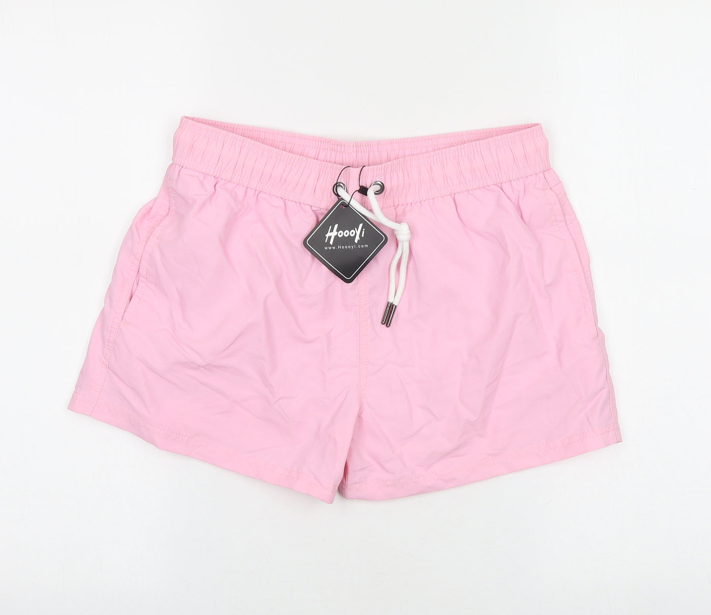 Hoooyi Mens Pink Polyester Sweat Shorts Size S Regular Tie