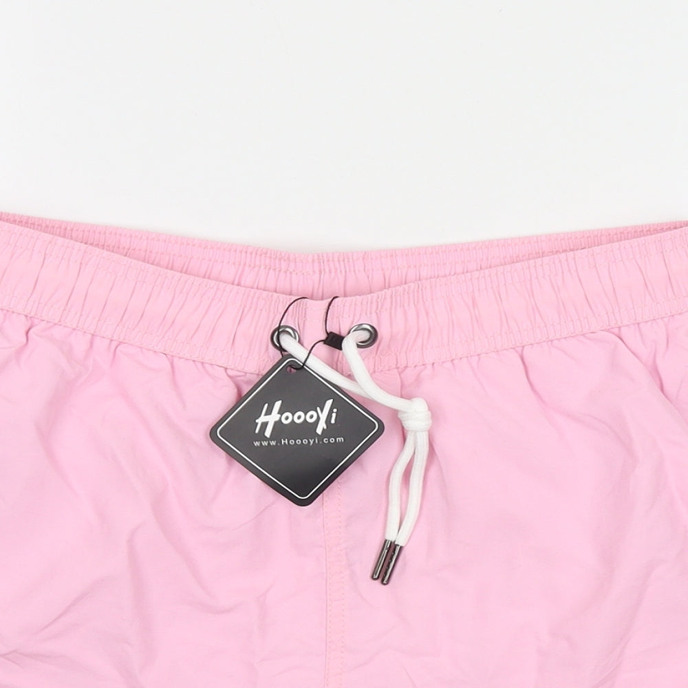 Hoooyi Mens Pink Polyester Sweat Shorts Size S Regular Tie