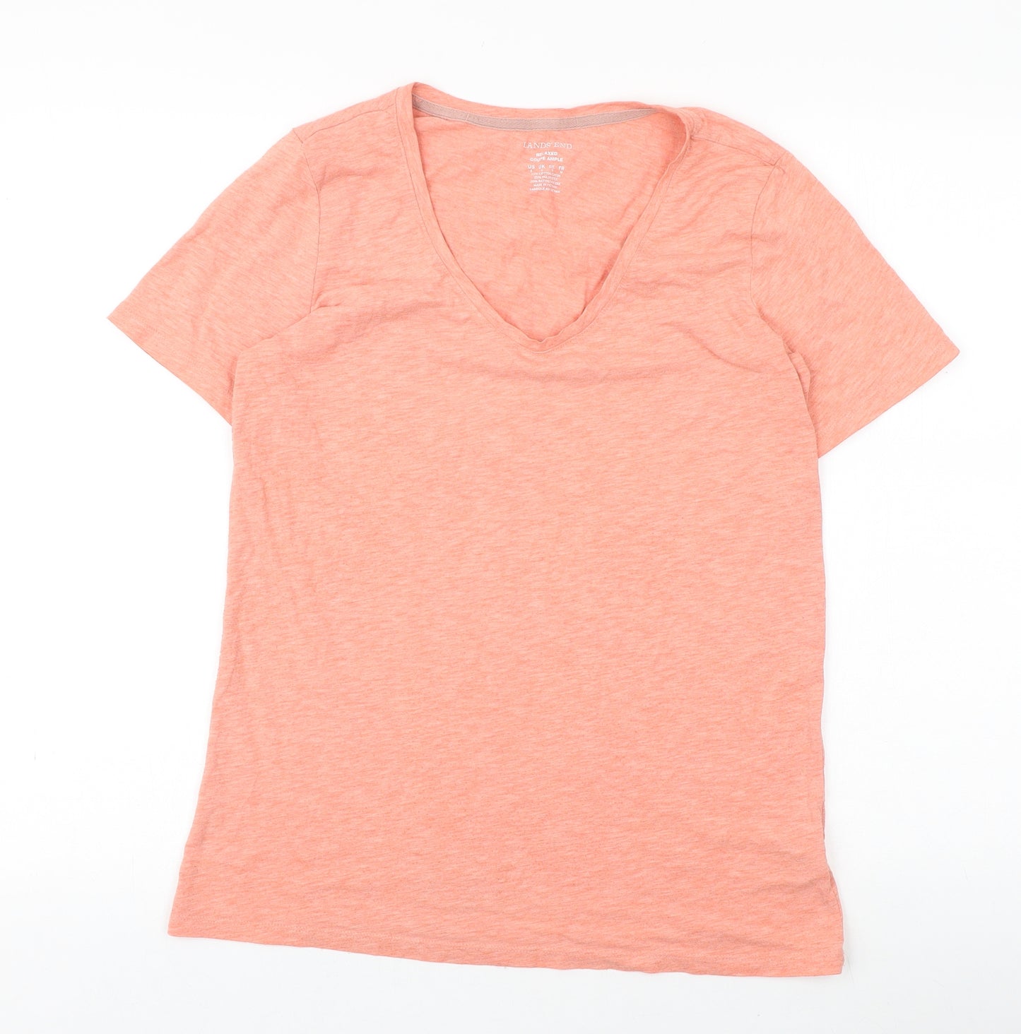 Lands' End Womens Pink Viscose Basic T-Shirt Size S V-Neck