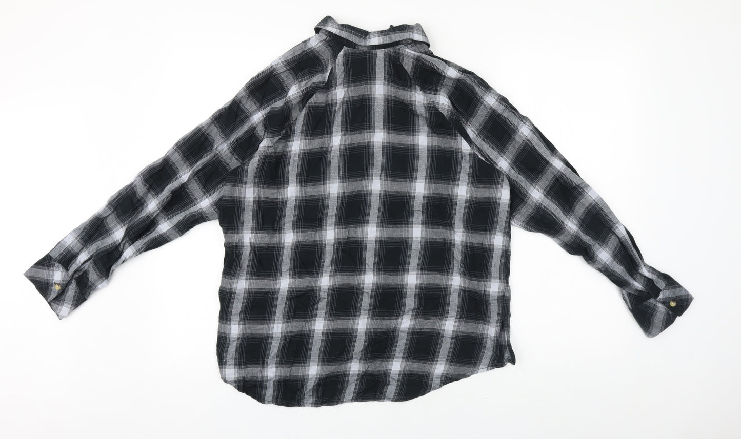 Primark Womens Black Plaid Polyester Basic Button-Up Size 12 Collared