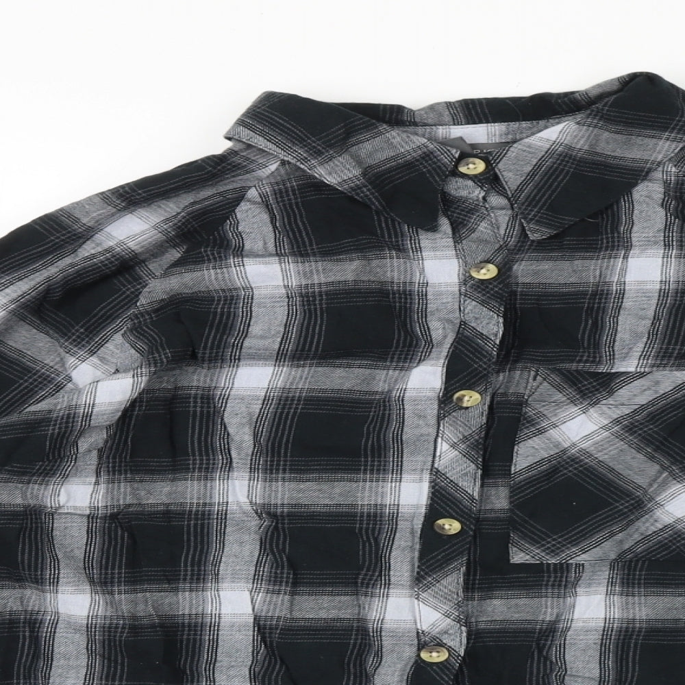 Primark Womens Black Plaid Polyester Basic Button-Up Size 12 Collared