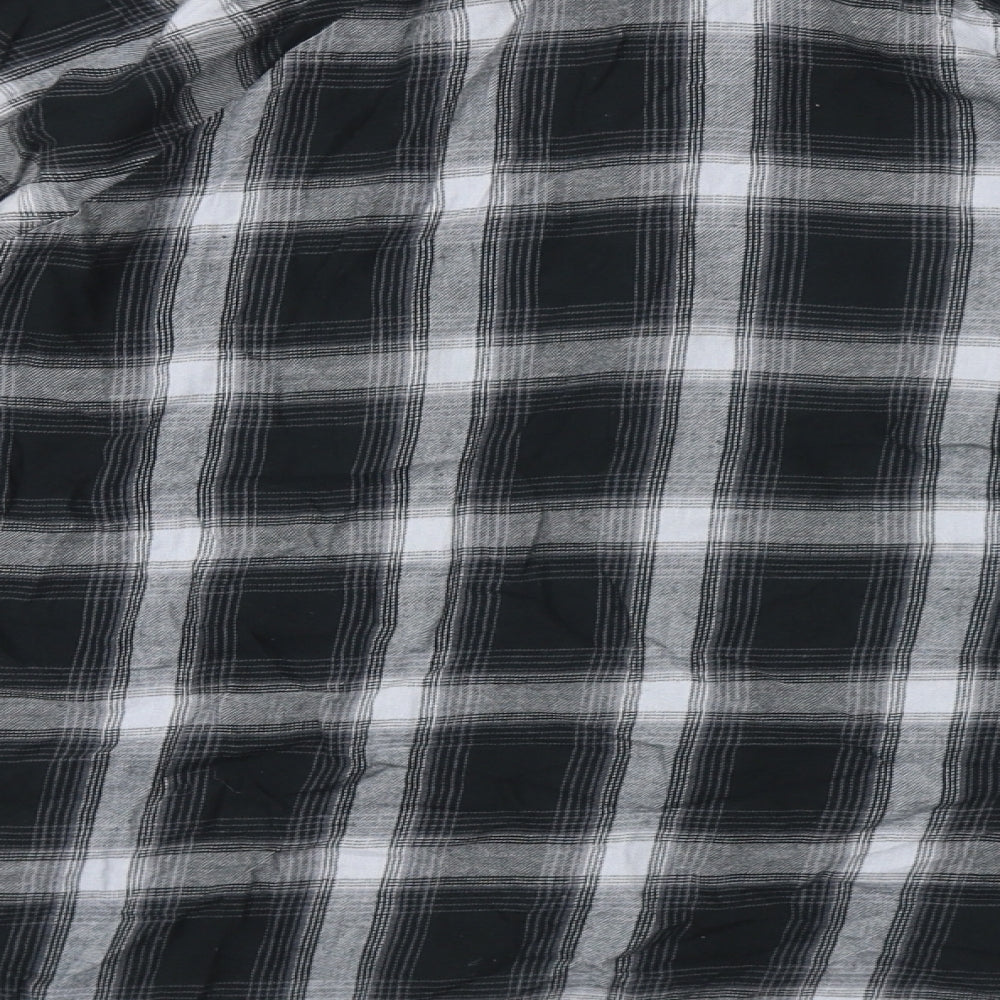 Primark Womens Black Plaid Polyester Basic Button-Up Size 12 Collared