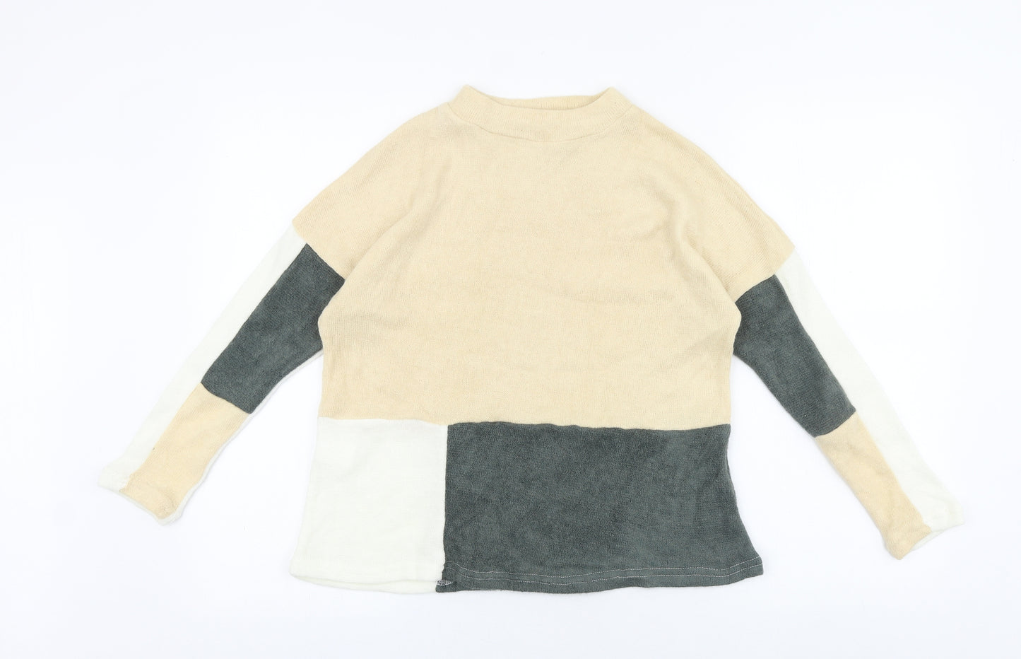 Preworn Womens Beige Boat Neck Polyester Pullover Jumper Size S - Colourblock