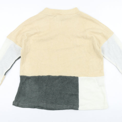 Preworn Womens Beige Boat Neck Polyester Pullover Jumper Size S - Colourblock