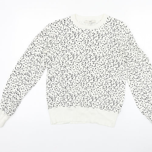 NEXT Womens White Scoop Neck Geometric Polyester Pullover Jumper Size 10