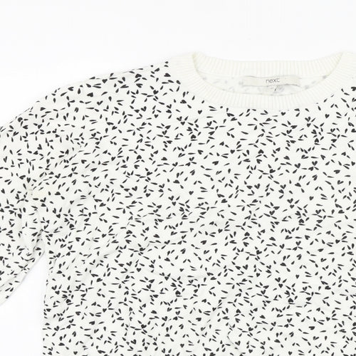 NEXT Womens White Scoop Neck Geometric Polyester Pullover Jumper Size 10