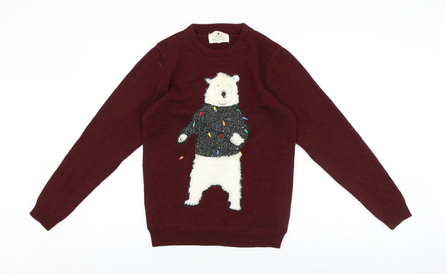 NEXT Mens Red Round Neck Acrylic Pullover Jumper Size S - Christmas Polar Bear